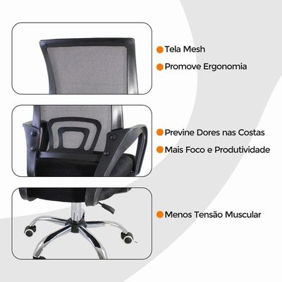 Kit 4 Cadeiras De Escritorio Begonia Ergonomica Preto