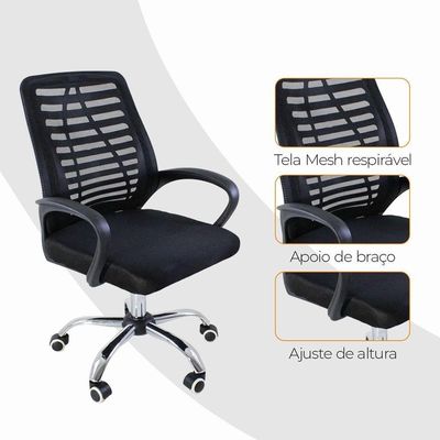 Cadeira De Escritório Esteirinha Mesh Ergonômica Giratória Preto
