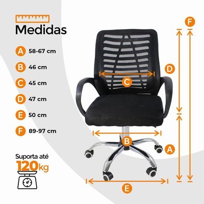 Kit 2 Cadeiras De Escritorio Esteirinha Mesh Ergonomica - Preto