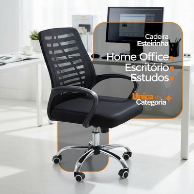 Kit 2 Cadeiras De Escritorio Esteirinha Mesh Ergonomica - Preto