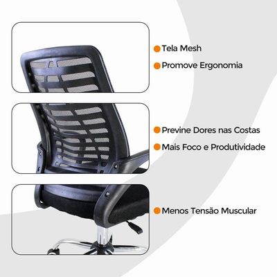 Kit 2 Cadeiras De Escritorio Esteirinha Mesh Ergonomica - Preto