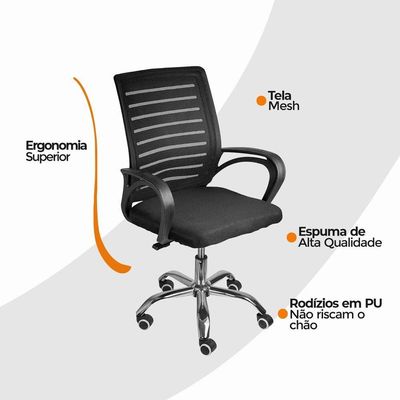 Cadeira De Escritório Diretor Roma Oficial Preta