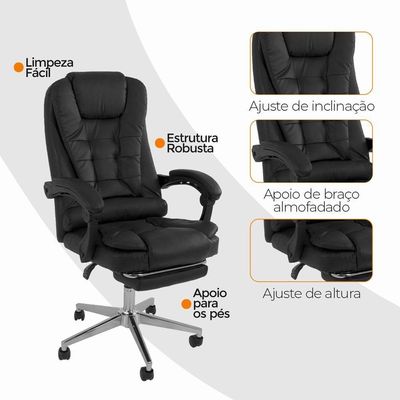 Cadeira Escritório Presidente Ergonômica Apoio P/ Pés Preto