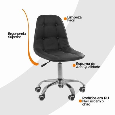 Cadeira Office Eiffel Botonê Ajustável Oficial Girat + Ebook Preta 1