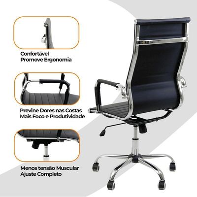 Kit 4 Cadeira Escritório Esteirinha Oficial Alta Preto