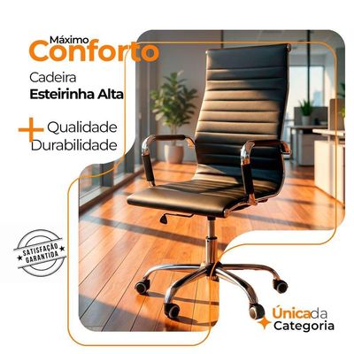 Kit 4 Cadeira Escritório Esteirinha Oficial Alta Preto