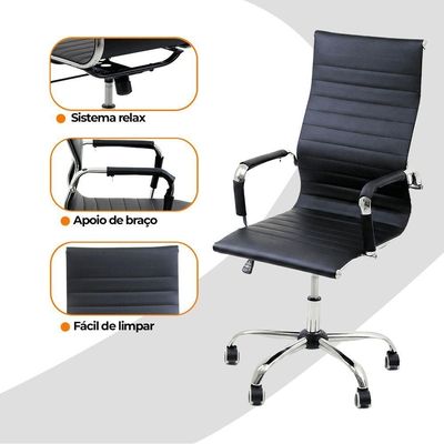 Kit 4 Cadeira Escritório Esteirinha Oficial Alta Preto