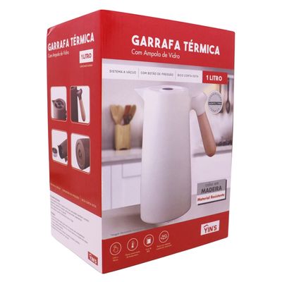 Garrafa Térmica Atenas 1L Vermelha Ampola de Vidro Yins