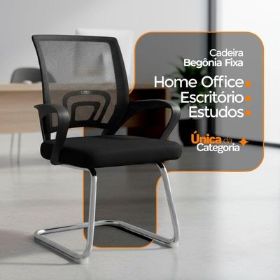 Kit 8 Cadeiras De Escritório Begônia Oficial Fixa Preto