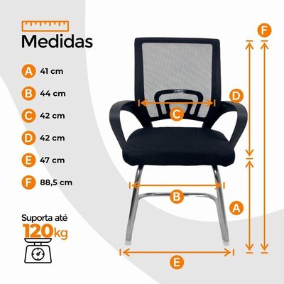 Kit 8 Cadeiras De Escritório Begônia Oficial Fixa Preto