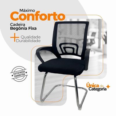 Kit 8 Cadeiras De Escritório Begônia Oficial Fixa Preto