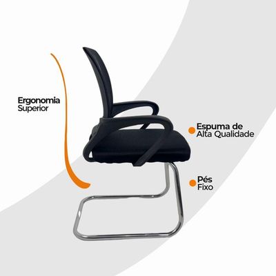 Kit 8 Cadeiras De Escritório Begônia Oficial Fixa Preto
