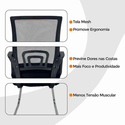 Kit 8 Cadeiras De Escritório Begônia Oficial Fixa Preto