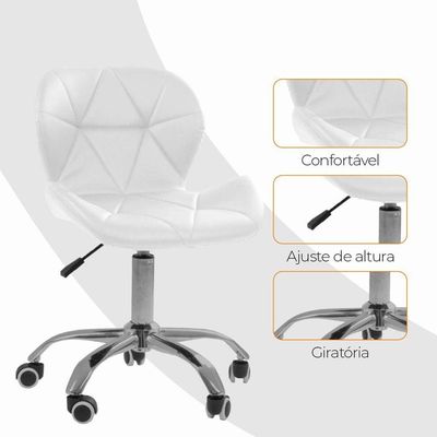 Kit 02 Cadeiras Office Eiffel Slim Ajustável Oficial Kit 2 Branco