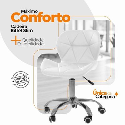 Cadeira Office Eiffel Slim Com Base Giratória Oficial Branco