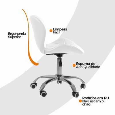 Cadeira Office Eiffel Slim Com Base Giratória Oficial Branco