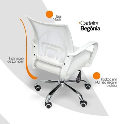 Kit 4 Cadeiras Escritório Oficial Begônia Ergonômico Branco