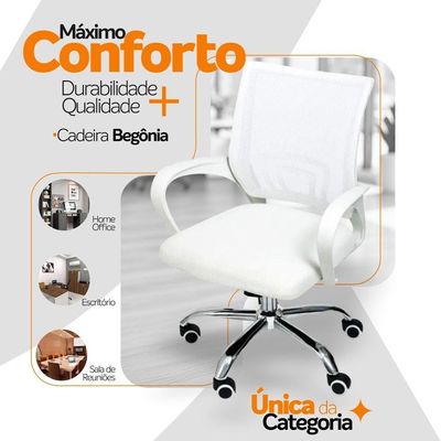 Kit 4 Cadeiras Escritório Oficial Begônia Ergonômico Branco