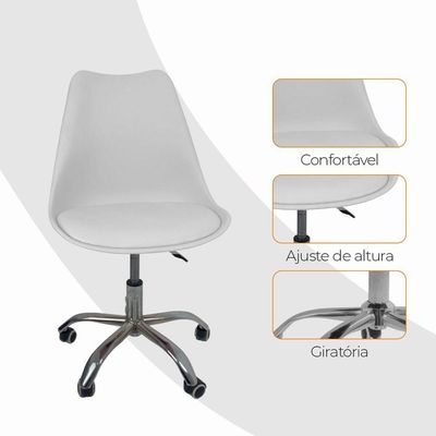 Kit 15 Cadeiras Office Base Cromada Com Rodízio Giratória Saarinen Branco