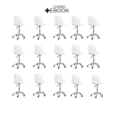 Kit 15 Cadeiras Office Base Cromada Com Rodízio Giratória Saarinen Branco