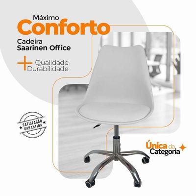 Kit 15 Cadeiras Office Base Cromada Com Rodízio Giratória Saarinen Branco