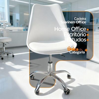 Kit 15 Cadeiras Office Base Cromada Com Rodízio Giratória Saarinen Branco