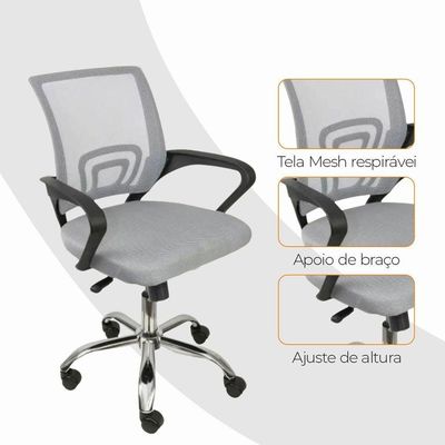 Kit 6 Cadeiras Escritório Oficial Begônia Ergonômico Cinza