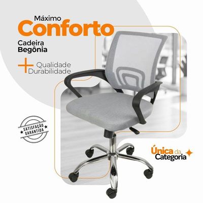 Kit 2 Cadeiras De Escritório Begonia Ergonômico Cinza