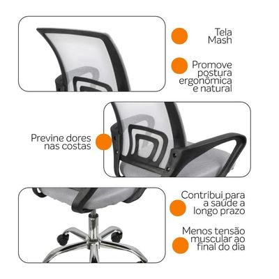 Kit 4 Cadeiras De Escritório Begonia Ergonômico Cinza