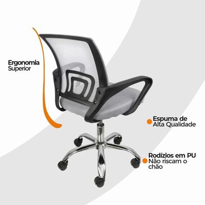 Cadeira De Escritório Oficial Begonia Tela Mesh Ergonômica Cinza 1