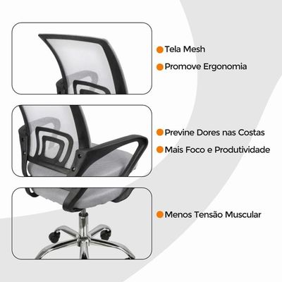 Cadeira De Escritório Oficial Begonia Tela Mesh Ergonômica Cinza 1