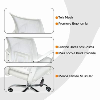 Kit 10 Cadeiras De Escritório Begonia Mesh Ergonômico Branco