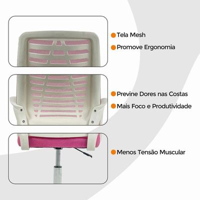 Kit 2 Cadeiras De Escritorio Esteirinha Mesh Ergonomica - Rosa