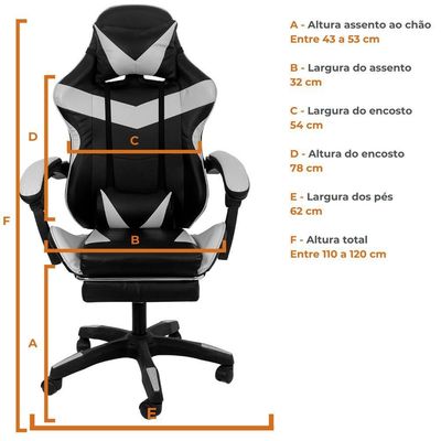 Cadeira Gamer Stillus Oficial Apoio Pés Preto/branco