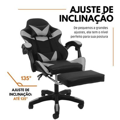 Cadeira Gamer Stillus Oficial Apoio Pés Preto/branco