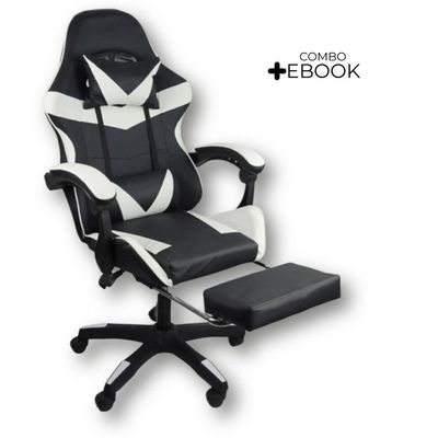 Cadeira Gamer Stillus Oficial Apoio Pés Preto/branco