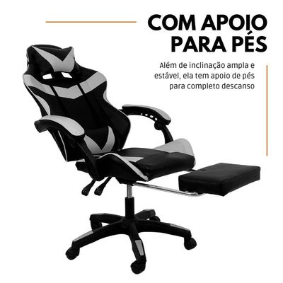 Cadeira Gamer Stillus Oficial Apoio Pés Preto/branco