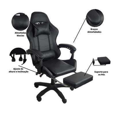 Cadeira Gamer Stillus Oficial Apoio Para Pés Preto