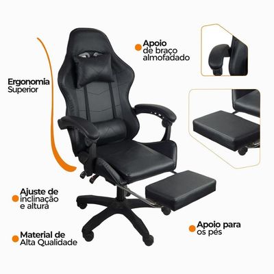 Cadeira Gamer Stillus Oficial Apoio Para Pés Preto
