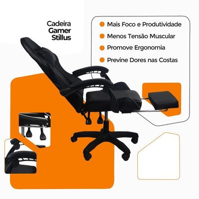 Cadeira Gamer Stillus Oficial Apoio Para Pés Preto
