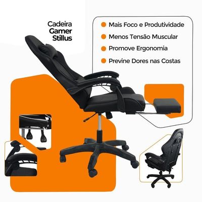 Cadeira Gamer Stillus Oficial Apoio Para Pés Preto