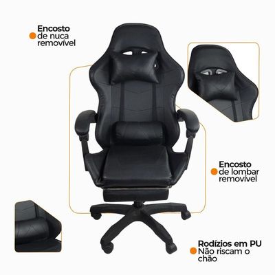 Cadeira Gamer Stillus Oficial Apoio Para Pés Preto