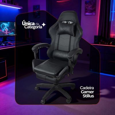 Cadeira Gamer Stillus Oficial Apoio Para Pés Preto