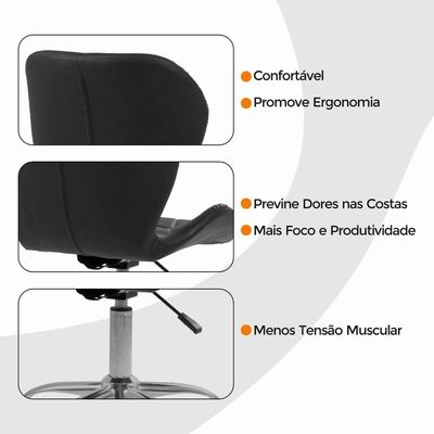 Cadeira Office Eiffel Slim Ajustável Oficial Preta