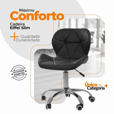 Kit 02 Cadeiras Office Eiffel Slim Ajustável Oficial Kit 2 Preto