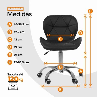 Kit 02 Cadeiras Office Eiffel Slim Ajustável Oficial Kit 2 Preto
