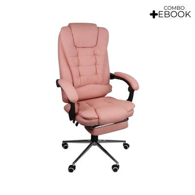 Cadeira De Escritório Presidente Ergonômica Apoio Pés Rosa