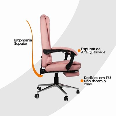 Cadeira De Escritório Presidente Ergonômica Apoio Pés Rosa
