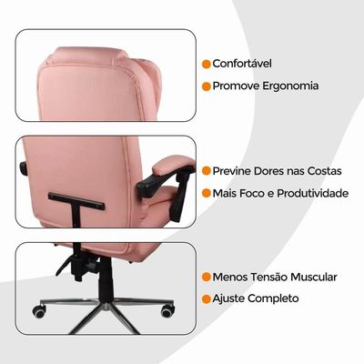 Cadeira De Escritório Presidente Ergonômica Apoio Pés Rosa