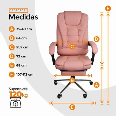 Cadeira De Escritório Presidente Ergonômica Apoio Pés Rosa